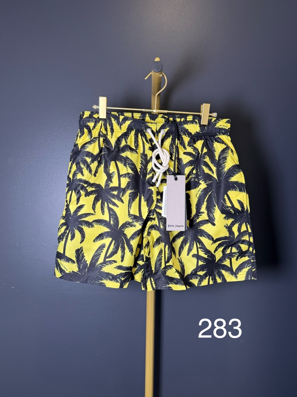 Palm Angels Yellow and Black Palm-Print Swim Trunks